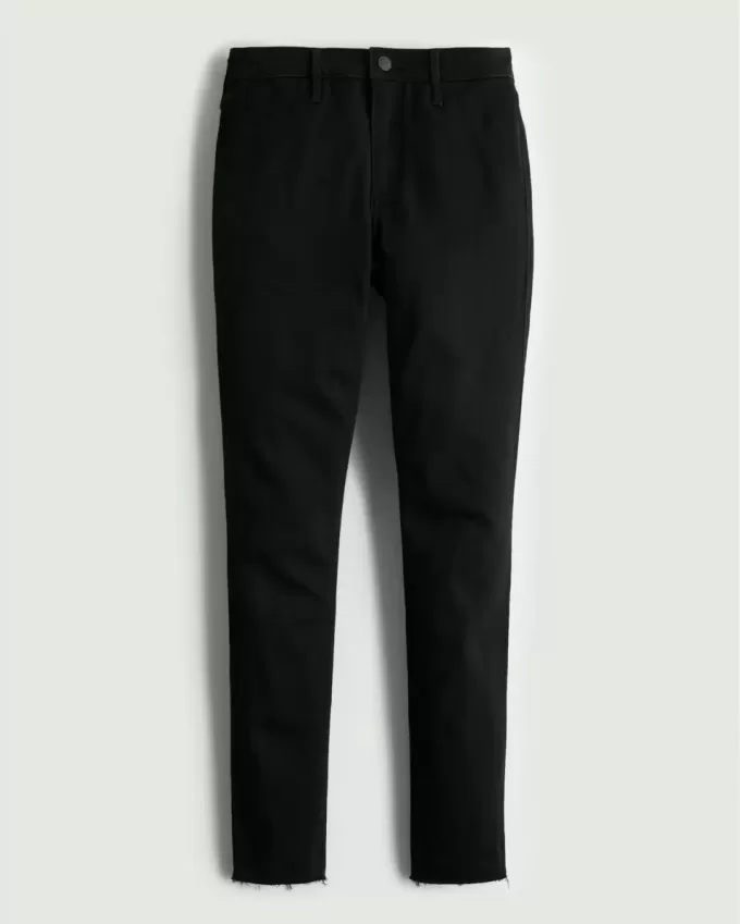 Leggings negri cu talie înaltă, în formă de jean
