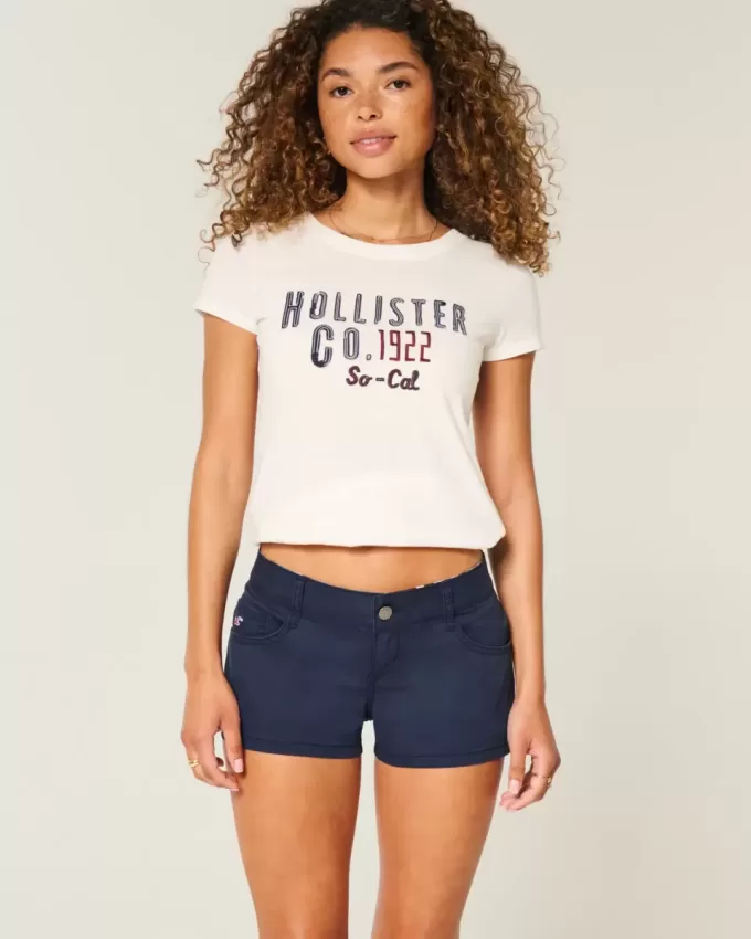 Mini pantaloni scurți bleumarin cu talie foarte joasă Mini pantaloni scurți bleumarin cu talie foarte joasă