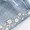 Mini pantaloni scurți din denim brodat cu talie foarte joasă Mini pantaloni scurți din denim brodat cu talie foarte joasă