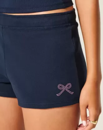 Mini pantaloni scurți din lână grafică cu fundă