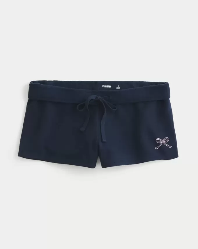 Mini pantaloni scurți din lână grafică cu fundă Mini pantaloni scurți din lână grafică cu fundă