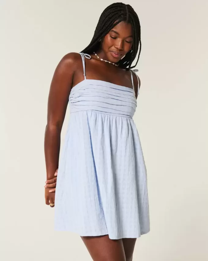 Mini rochie babydoll cu bretele