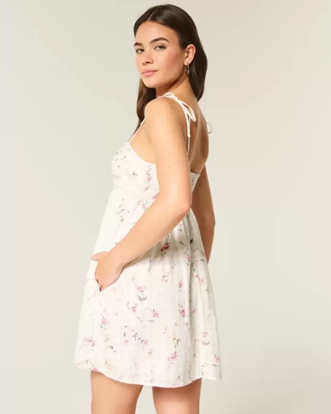 Mini rochie babydoll cu bretele