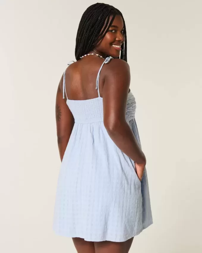 Mini rochie babydoll cu bretele