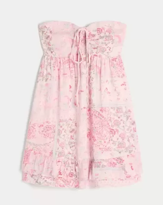 Mini rochie Babydoll cu volane fara bretele