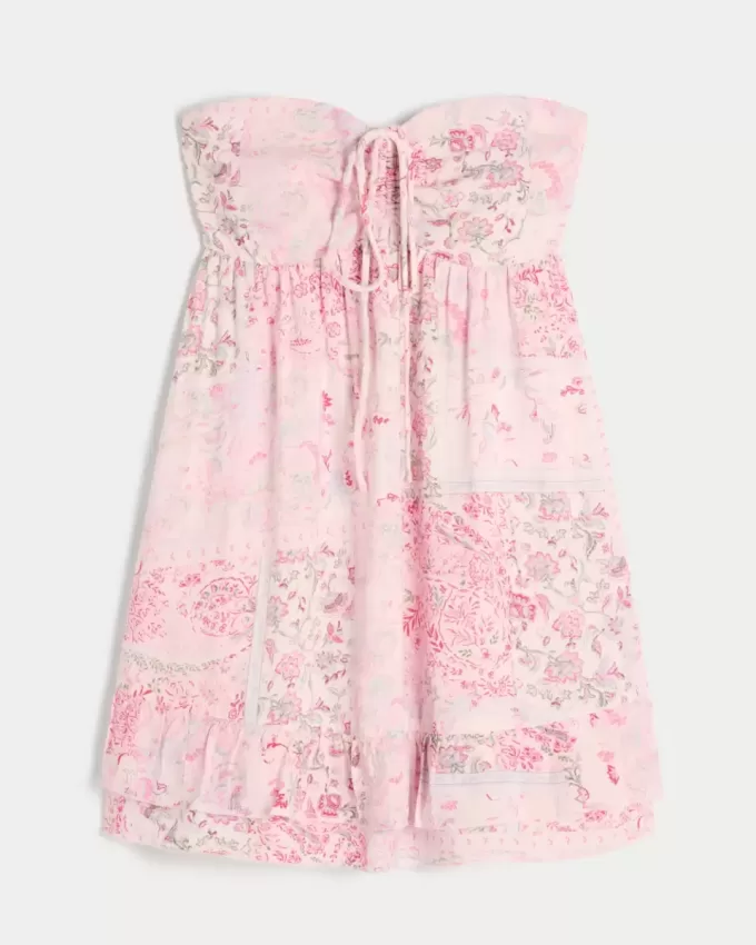 Mini rochie Babydoll cu volane fara bretele Mini rochie Babydoll cu volane fara bretele