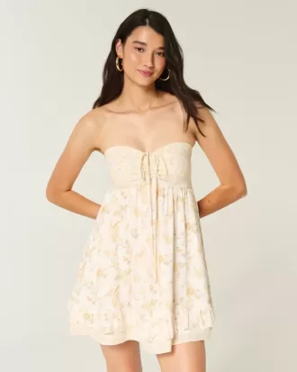 Mini rochie Babydoll cu volane fara bretele