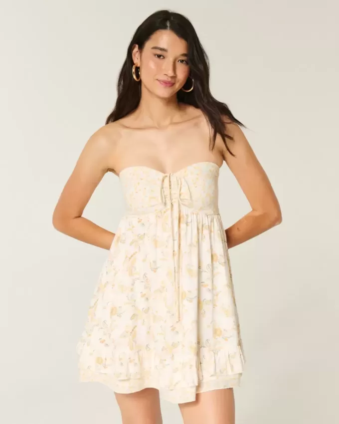 Mini rochie Babydoll cu volane fara bretele Mini rochie Babydoll cu volane fara bretele