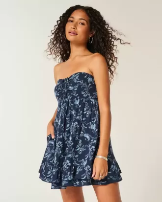Mini rochie Babydoll cu volane fara bretele