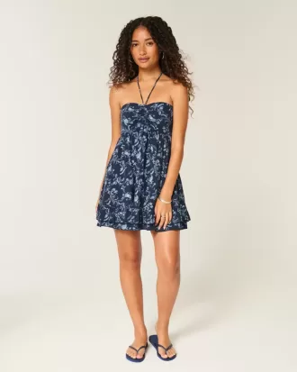 Mini rochie Babydoll cu volane fara bretele