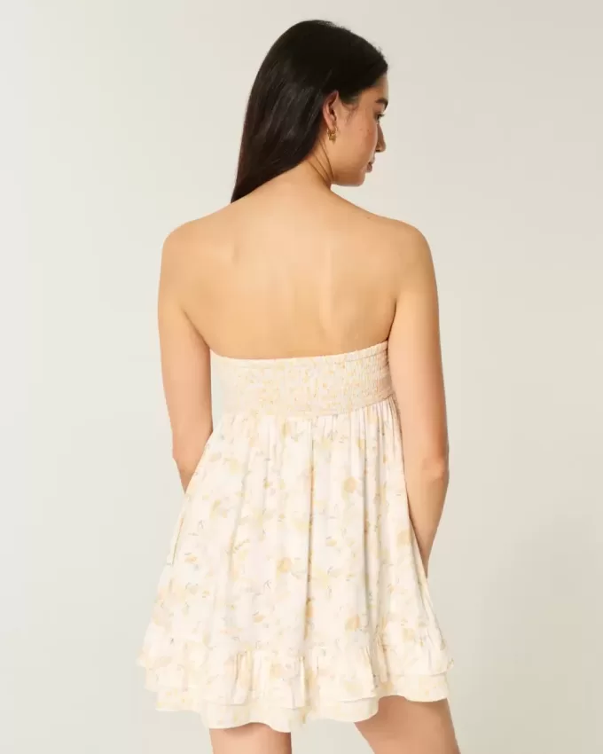 Mini rochie Babydoll cu volane fara bretele Mini rochie Babydoll cu volane fara bretele