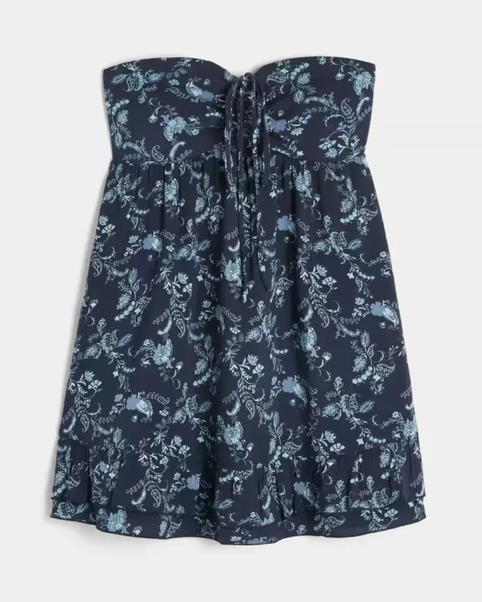 Mini rochie Babydoll cu volane fara bretele Mini rochie Babydoll cu volane fara bretele