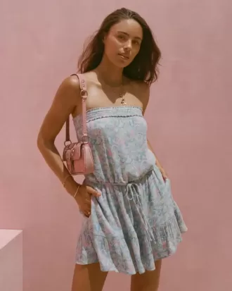 Mini rochie cu bluză cu șnur fără bretele