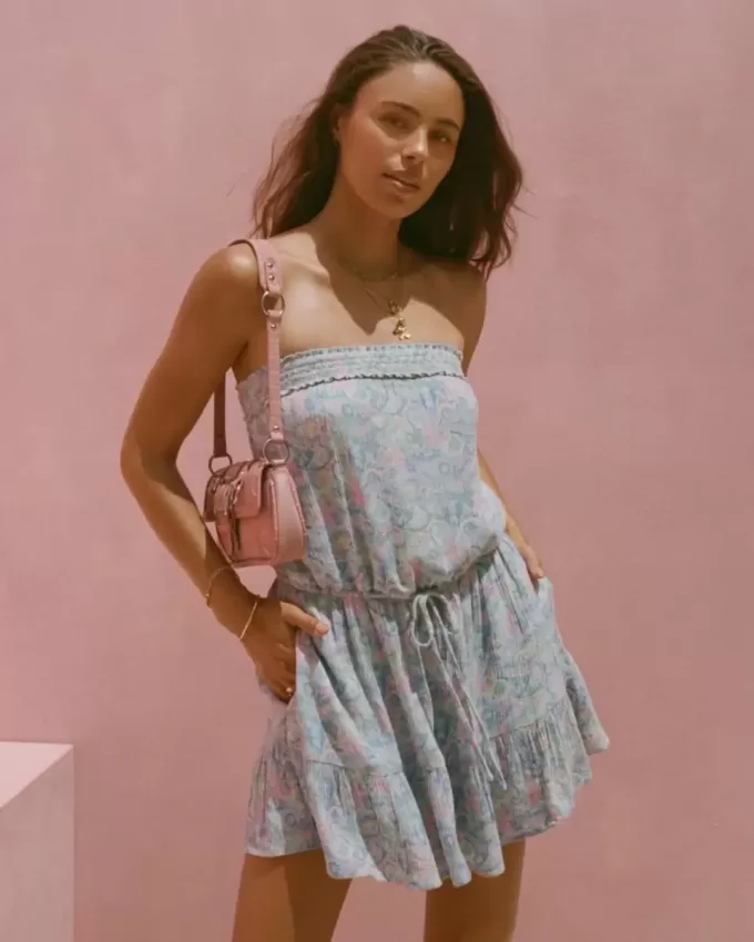Mini rochie cu bluză cu șnur fără bretele