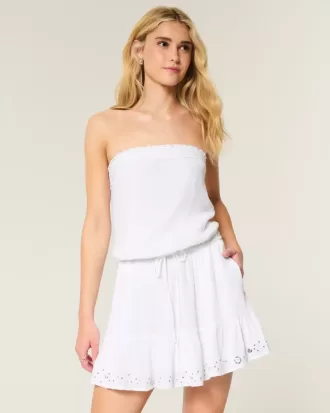 Mini rochie cu bluză cu șnur fără bretele