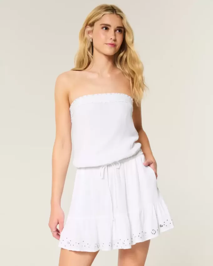 Mini rochie cu bluză cu șnur fără bretele