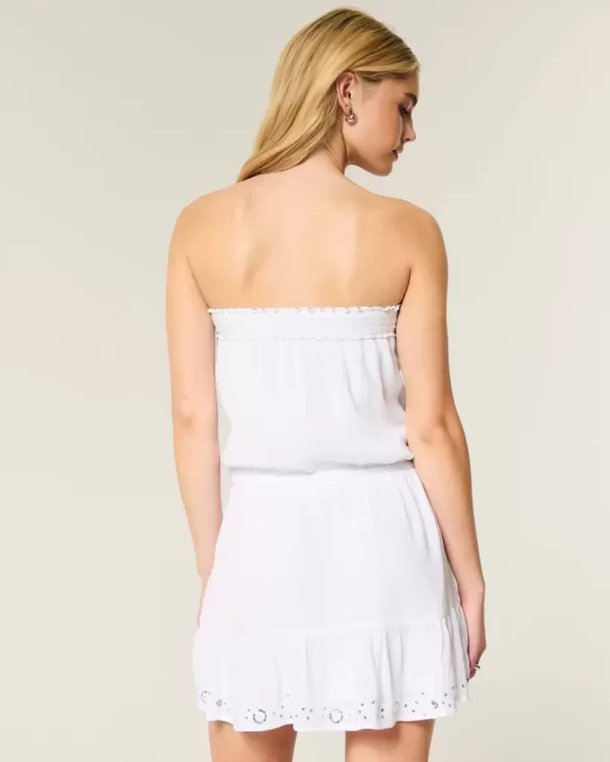 Mini rochie cu bluză cu șnur fără bretele