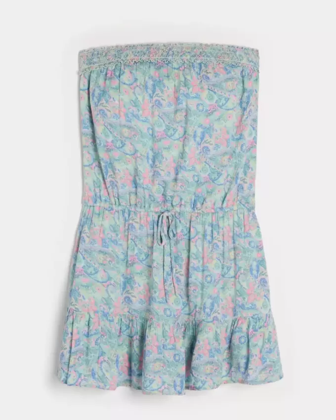 Mini rochie cu bluză cu șnur fără bretele