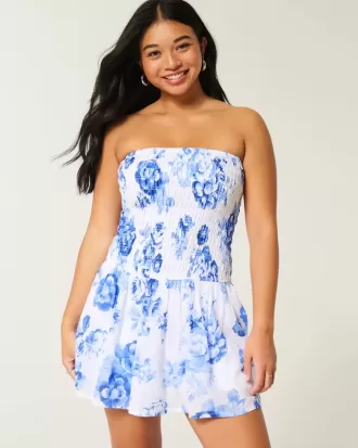 Mini rochie fără bretele cu corset smocked