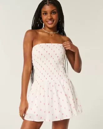 Mini rochie fără bretele cu corset smocked