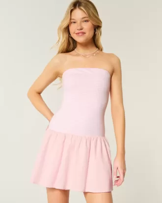Mini-rochie fără bretele, țesătă din tricot, cu talie căzută