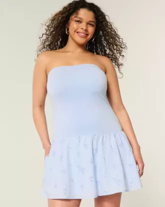 Mini-rochie fără bretele, țesătă din tricot, cu talie căzută