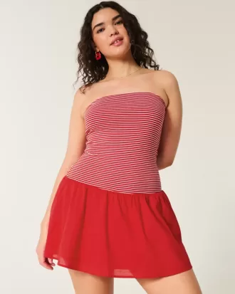 Mini-rochie fără bretele, țesătă din tricot, cu talie căzută