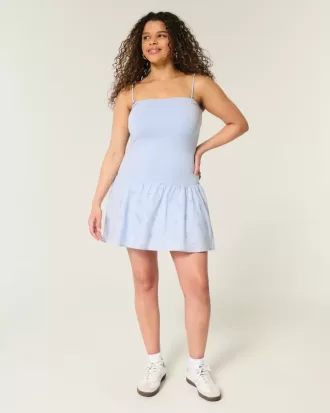 Mini-rochie fără bretele, țesătă din tricot, cu talie căzută