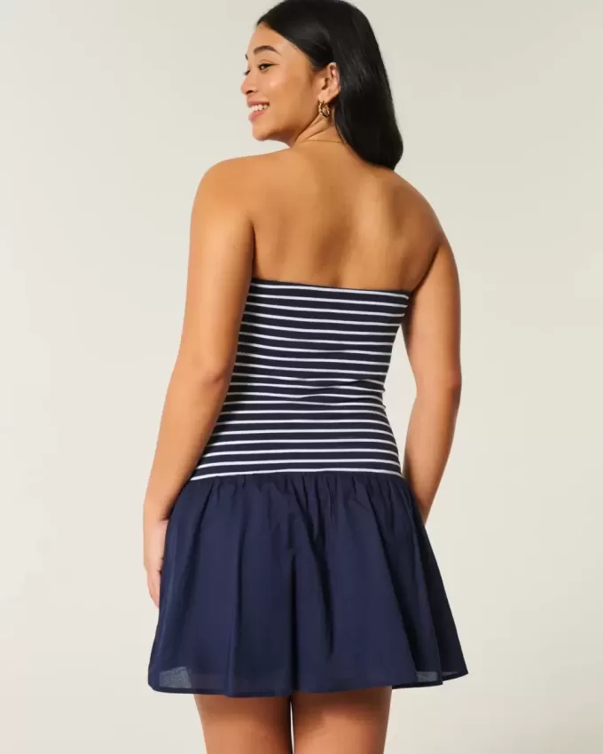 Mini-rochie fără bretele, țesătă din tricot, cu talie căzută