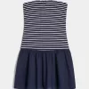 Mini-rochie fără bretele, țesătă din tricot, cu talie căzută