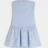 Mini-rochie fără bretele, țesătă din tricot, cu talie căzută