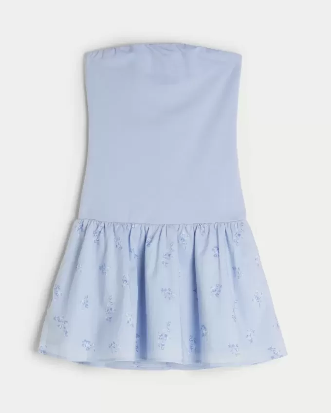 Mini-rochie fără bretele, țesătă din tricot, cu talie căzută
