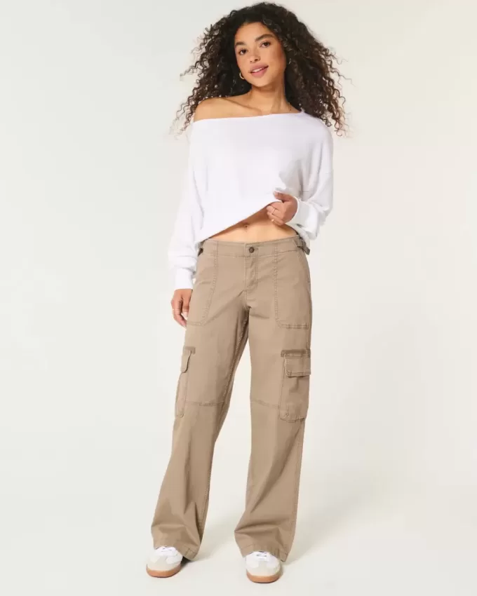Pantaloni cargo largi cu talie joasă Pantaloni cargo largi cu talie joasă