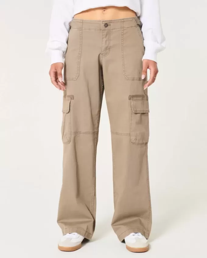 Pantaloni cargo largi cu talie joasă Pantaloni cargo largi cu talie joasă