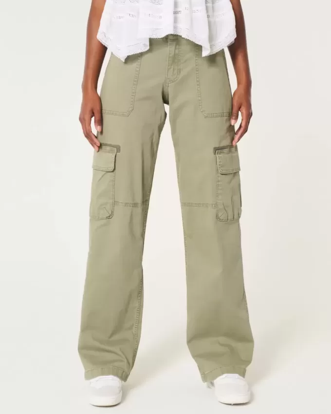 Pantaloni cargo largi cu talie joasă Pantaloni cargo largi cu talie joasă