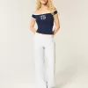 Pantaloni de sport cu picioare largi cu buzunar inimă Pantaloni de sport cu picioare largi cu buzunar inimă