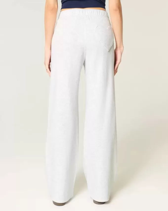 Pantaloni de sport cu picioare largi cu buzunar inimă Pantaloni de sport cu picioare largi cu buzunar inimă