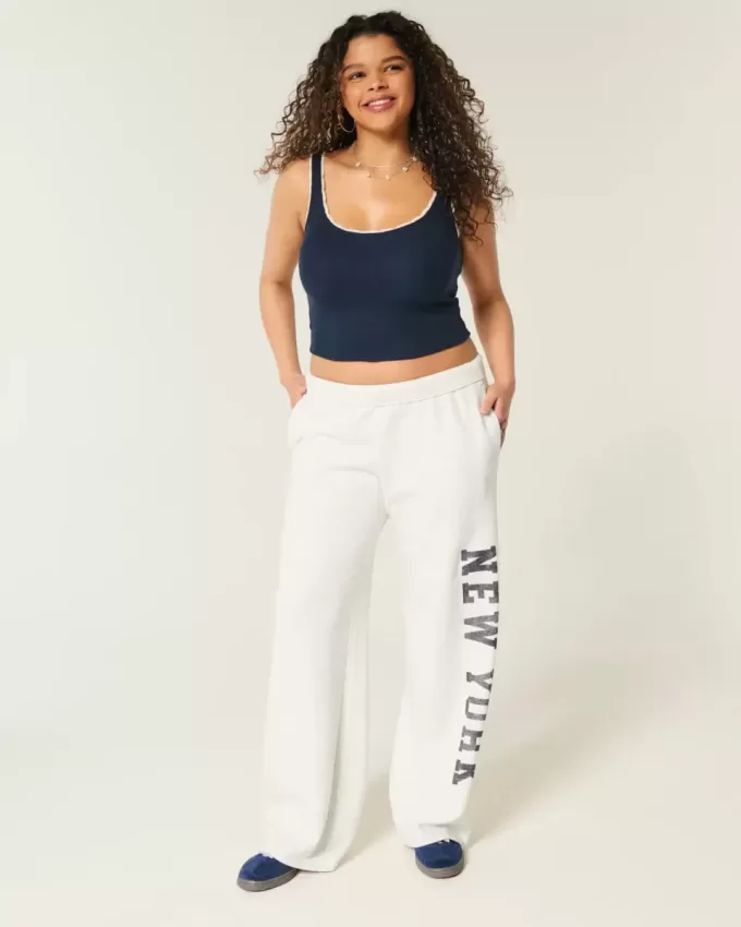 Pantaloni de sport cu picioare largi cu grafic New York Pantaloni de sport cu picioare largi cu grafic New York