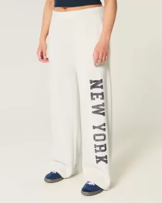 Pantaloni de sport cu picioare largi cu grafic New York