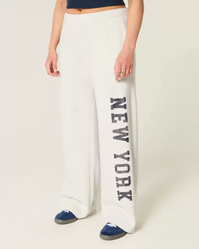 Pantaloni de sport cu picioare largi cu grafic New York Pantaloni de sport cu picioare largi cu grafic New York