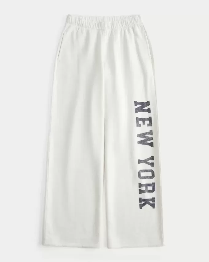 Pantaloni de sport cu picioare largi cu grafic New York Pantaloni de sport cu picioare largi cu grafic New York