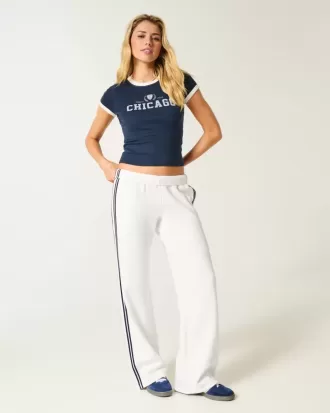 Pantaloni de sport cu picioare largi în dungi