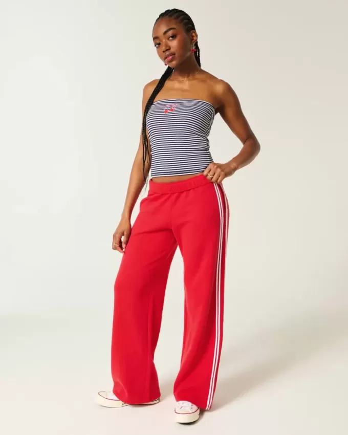 Pantaloni de sport cu picioare largi în dungi Pantaloni de sport cu picioare largi în dungi