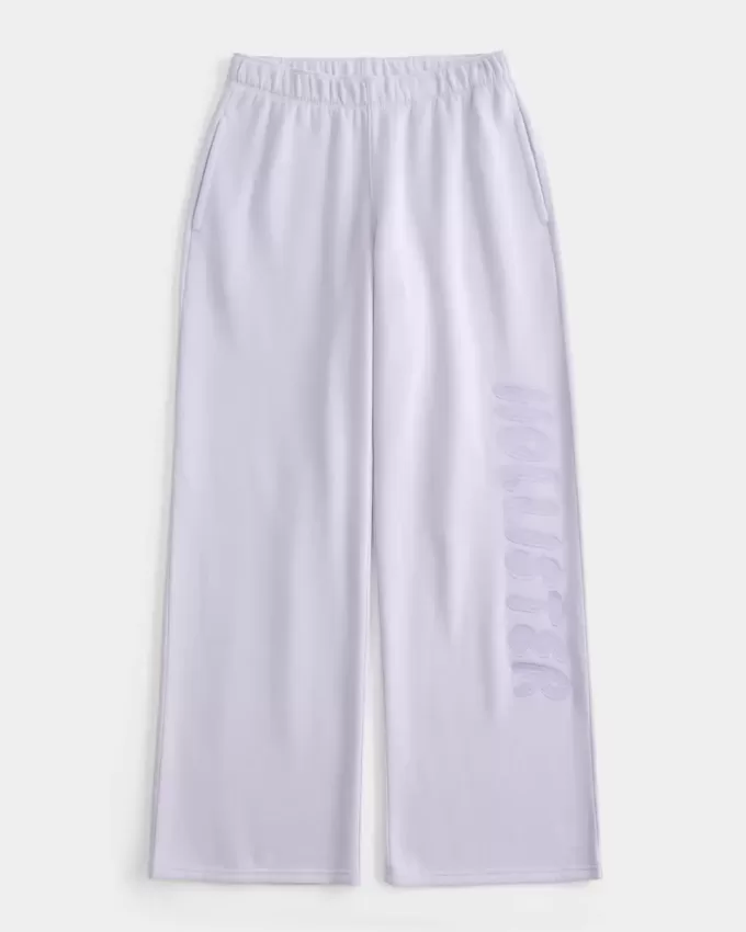 Pantaloni de sport cu sigla cu picioare largi Pantaloni de sport cu sigla cu picioare largi