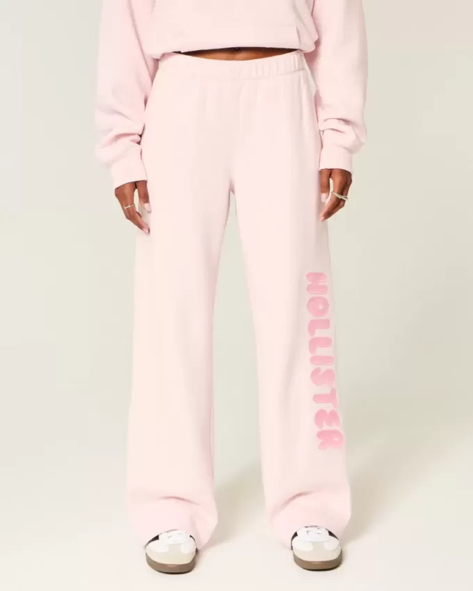 Pantaloni de sport cu sigla cu picioare largi Pantaloni de sport cu sigla cu picioare largi