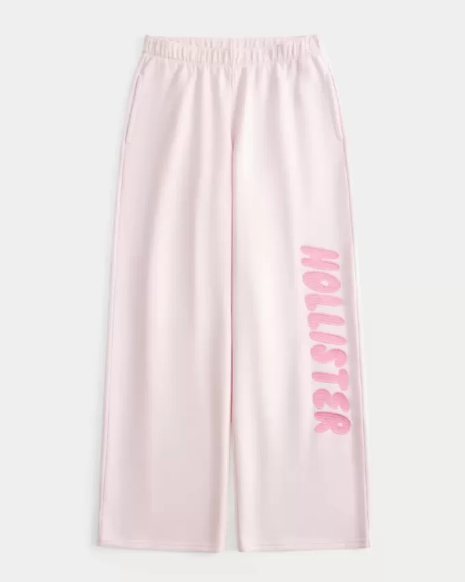 Pantaloni de sport cu sigla cu picioare largi Pantaloni de sport cu sigla cu picioare largi