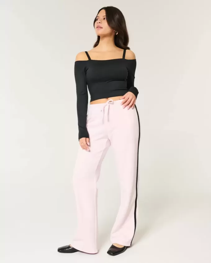 Pantaloni de sport drepti cu dungi laterale Pantaloni de sport drepti cu dungi laterale