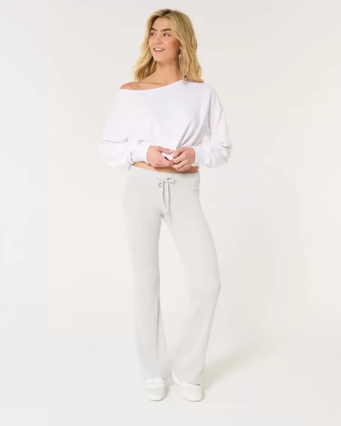 Pantaloni evazați confortabili cu nervuri Pantaloni evazați confortabili cu nervuri