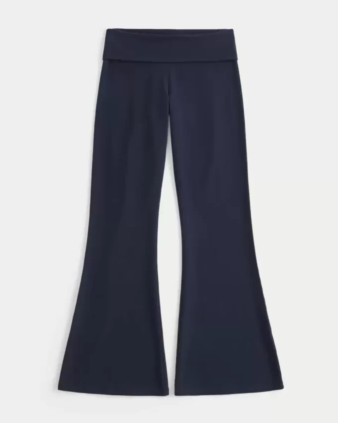 Pantaloni evazați cu talie pliabilă cu grafic Aloha Pantaloni evazați cu talie pliabilă cu grafic Aloha