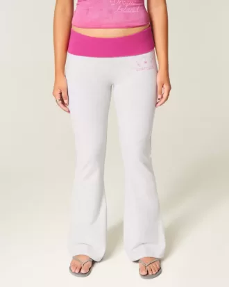 Pantaloni evazați cu talie pliabilă cu grafic Hibiscus Pantaloni evazați cu talie pliabilă cu grafic Hibiscus